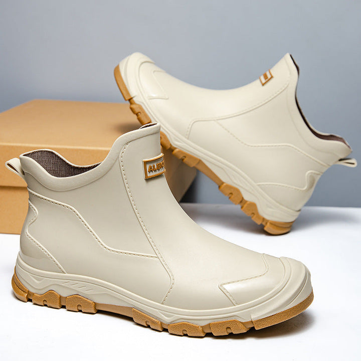Waterdichte heren rubberlaarzen, antislip, gemakkelijk aan te trekken, zwart, duurzaam design