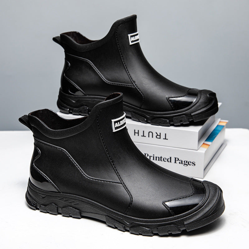 Waterdichte heren rubberlaarzen, antislip, gemakkelijk aan te trekken, zwart, duurzaam design