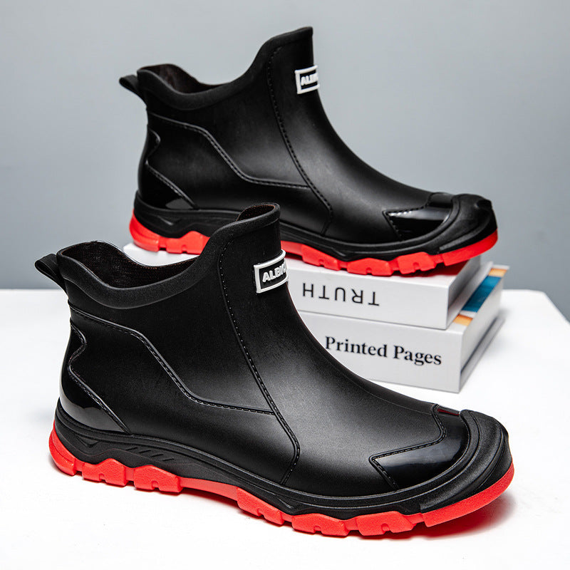 Waterdichte heren rubberlaarzen, antislip, gemakkelijk aan te trekken, zwart, duurzaam design