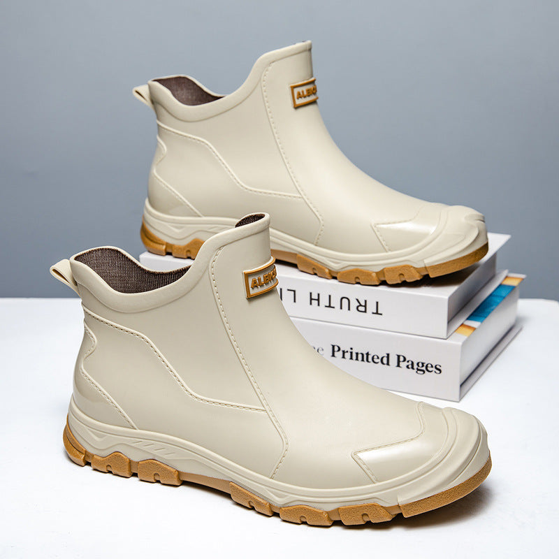 Waterdichte heren rubberlaarzen, antislip, gemakkelijk aan te trekken, zwart, duurzaam design