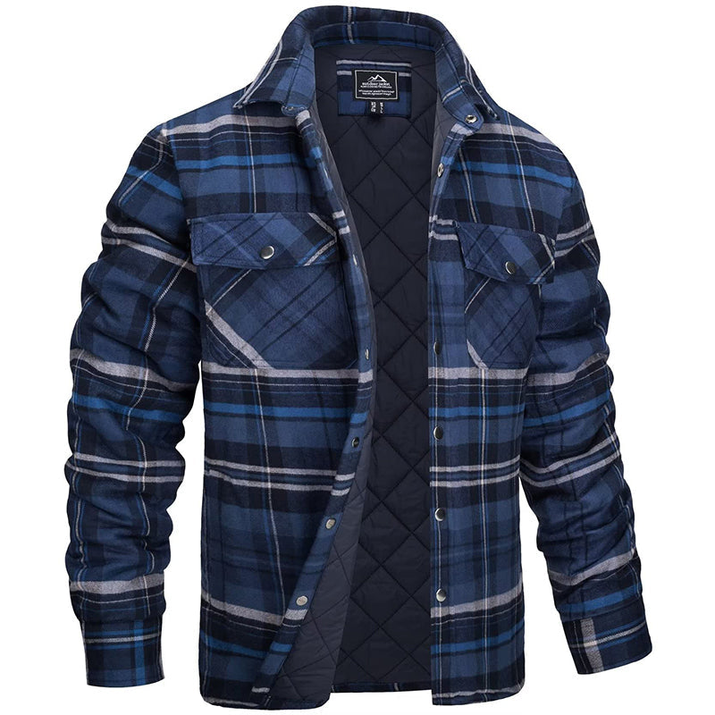 Heren lumberjack jas met ruitenpatroon, flanellen, warm, voor robuuste buitenavonturen en stijlvolle alledaagse looks.