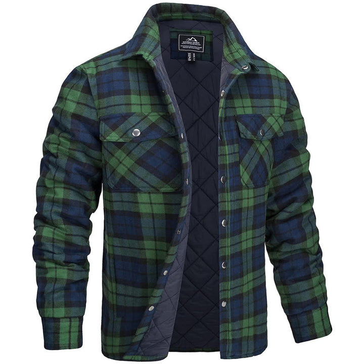 Heren lumberjack jas met ruitenpatroon, flanellen, warm, voor robuuste buitenavonturen en stijlvolle alledaagse looks.