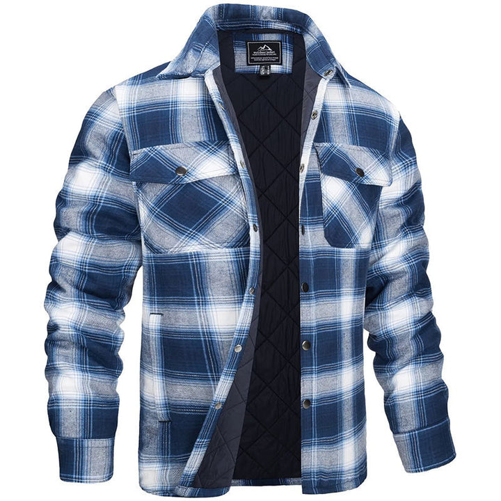 Heren lumberjack jas met ruitenpatroon, flanellen, warm, voor robuuste buitenavonturen en stijlvolle alledaagse looks.