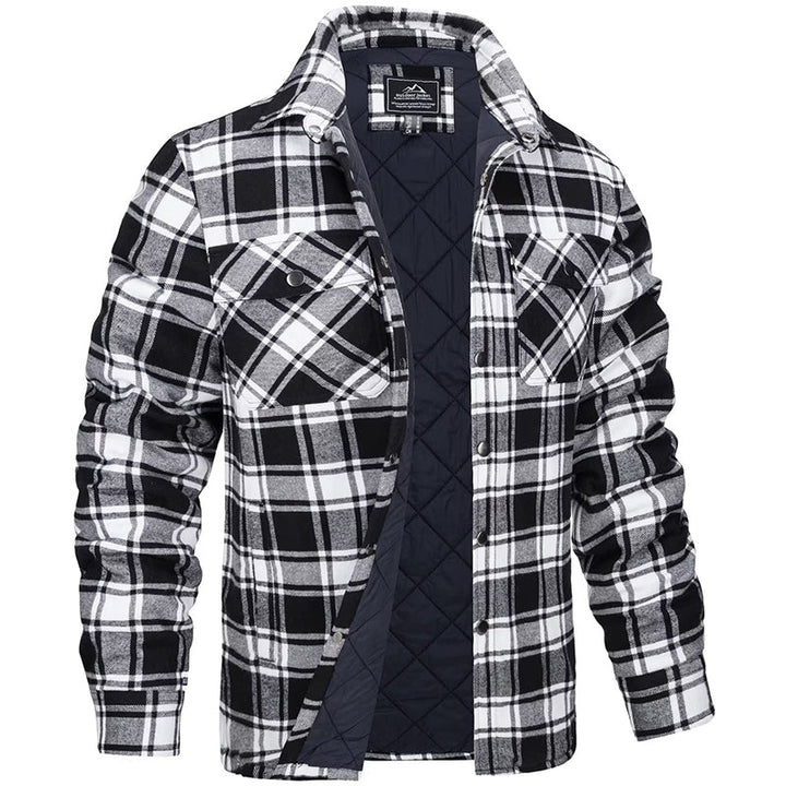 Heren lumberjack jas met ruitenpatroon, flanellen, warm, voor robuuste buitenavonturen en stijlvolle alledaagse looks.