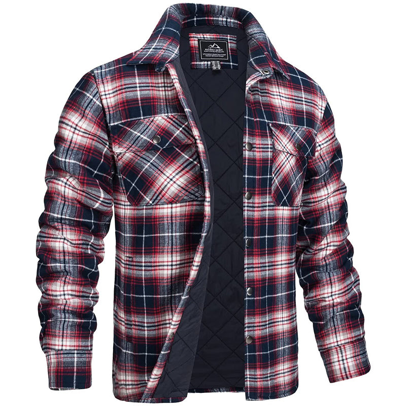 Heren lumberjack jas met ruitenpatroon, flanellen, warm, voor robuuste buitenavonturen en stijlvolle alledaagse looks.