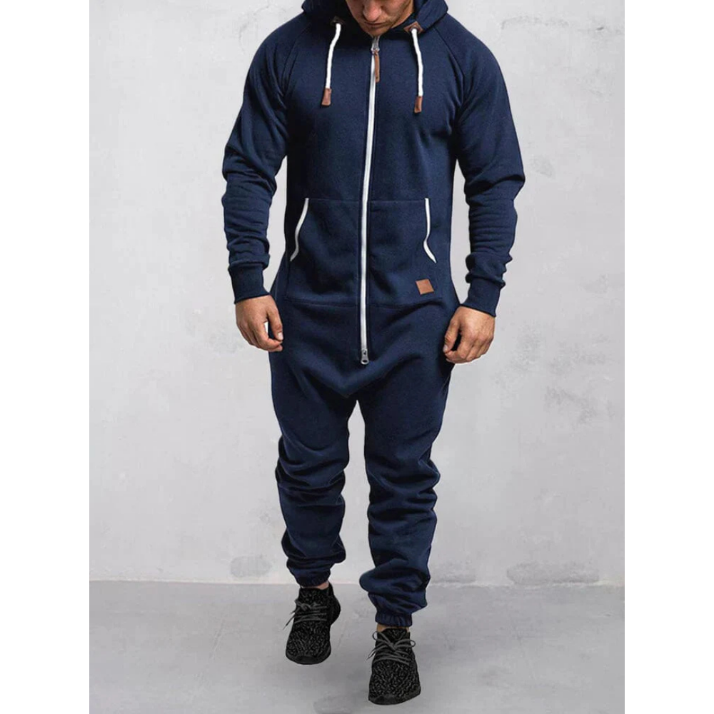 Heren jumpsuit met capuchon, warm, comfortabel, ideaal voor koude dagen en gezellige uren, beschermt tegen wind.