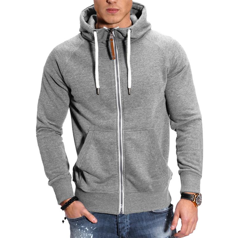 Herenhoodie in grijs met capuchon en zijzakken, ideaal voor een sportieve of casual look, comfortabel en stijlvol.