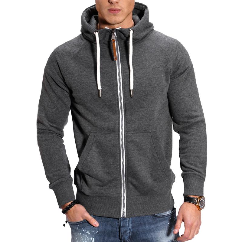 Herenhoodie in grijs met capuchon en zijzakken, ideaal voor een sportieve of casual look, comfortabel en stijlvol.