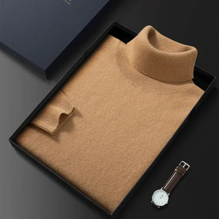 Heren kasjmier coltrui in donkerblauw, zacht, elegant en tijdloos, ideaal voor koude dagen, luxe kwaliteit en comfortabel.