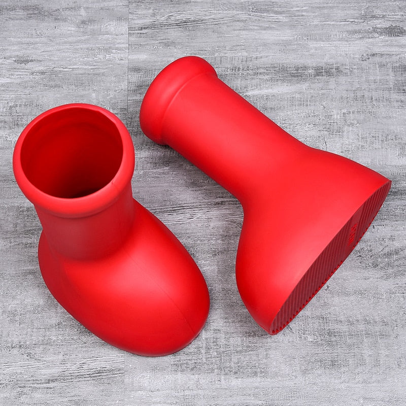 Heren kniehoge rode Chelsea laarzen van PU, met ronde neus en antislip rubberen zool, zijaanzicht.