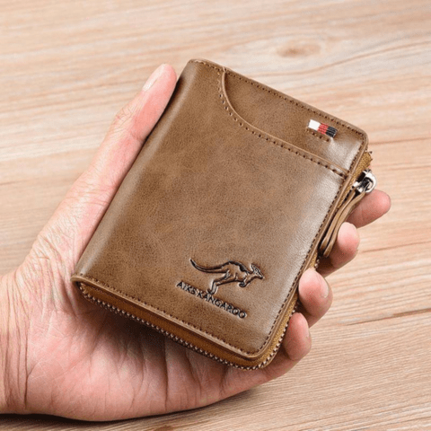 Heren leren portemonnee met RFID-bescherming, anti-diefstal, compact, meerdere vakken, in elegant bruin