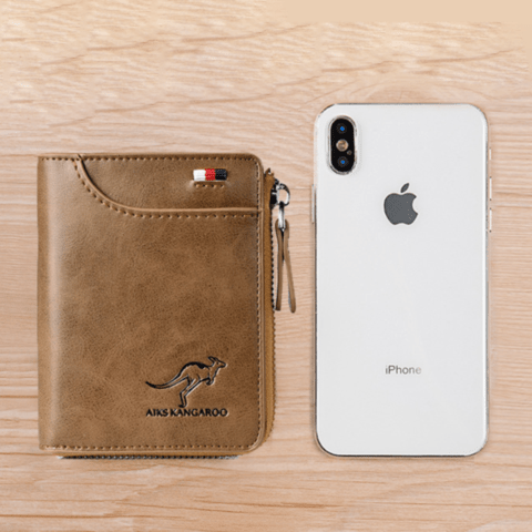 Heren leren portemonnee met RFID-bescherming, anti-diefstal, compact, meerdere vakken, in elegant bruin