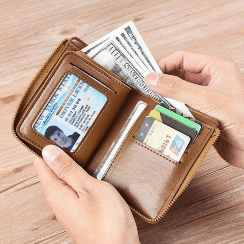 Heren leren portemonnee met RFID-bescherming, anti-diefstal, compact, meerdere vakken, in elegant bruin