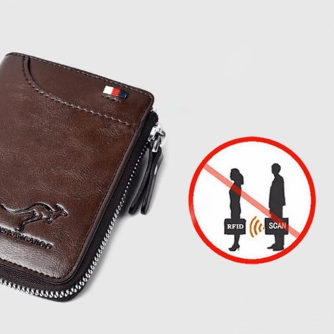 Heren leren portemonnee met RFID-bescherming, anti-diefstal, compact, meerdere vakken, in elegant bruin