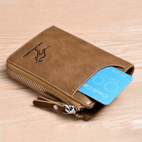 Heren leren portemonnee met RFID-bescherming, anti-diefstal, compact, meerdere vakken, in elegant bruin