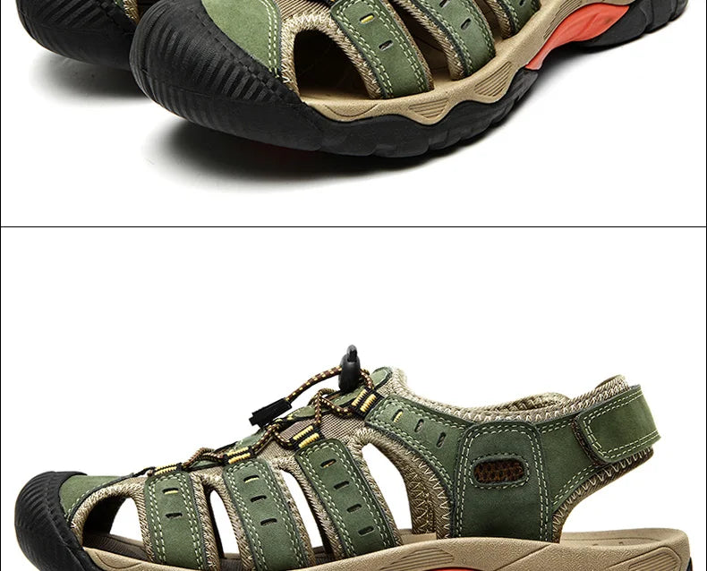 Heren Leren Outdoor Sandalen, bruin, robuust en comfortabel, ideaal voor trekking en strand, met antislip rubberen zool.