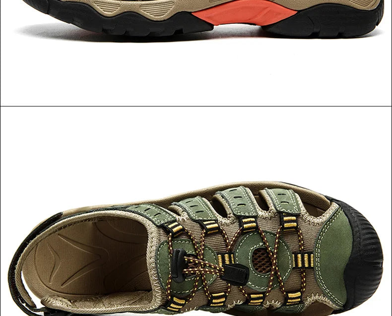 Heren Leren Outdoor Sandalen, bruin, robuust en comfortabel, ideaal voor trekking en strand, met antislip rubberen zool.