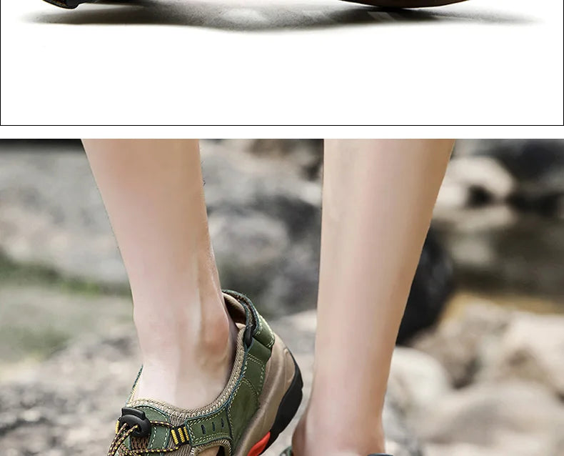 Heren Leren Outdoor Sandalen, bruin, robuust en comfortabel, ideaal voor trekking en strand, met antislip rubberen zool.