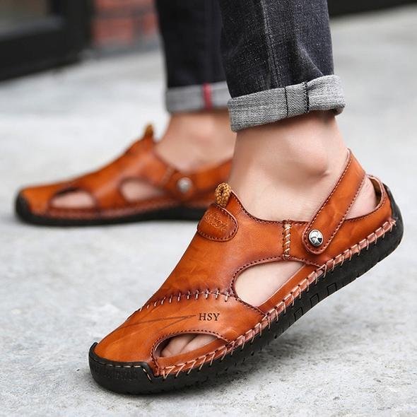 Heren Leren Sandalen met dubbele band, ademend en duurzaam, draagbaar als slipper of Romeinse sandaal, ideaal voor de zomer