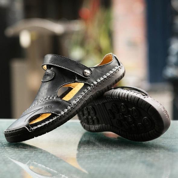 Heren Leren Sandalen met dubbele band, ademend en duurzaam, draagbaar als slipper of Romeinse sandaal, ideaal voor de zomer