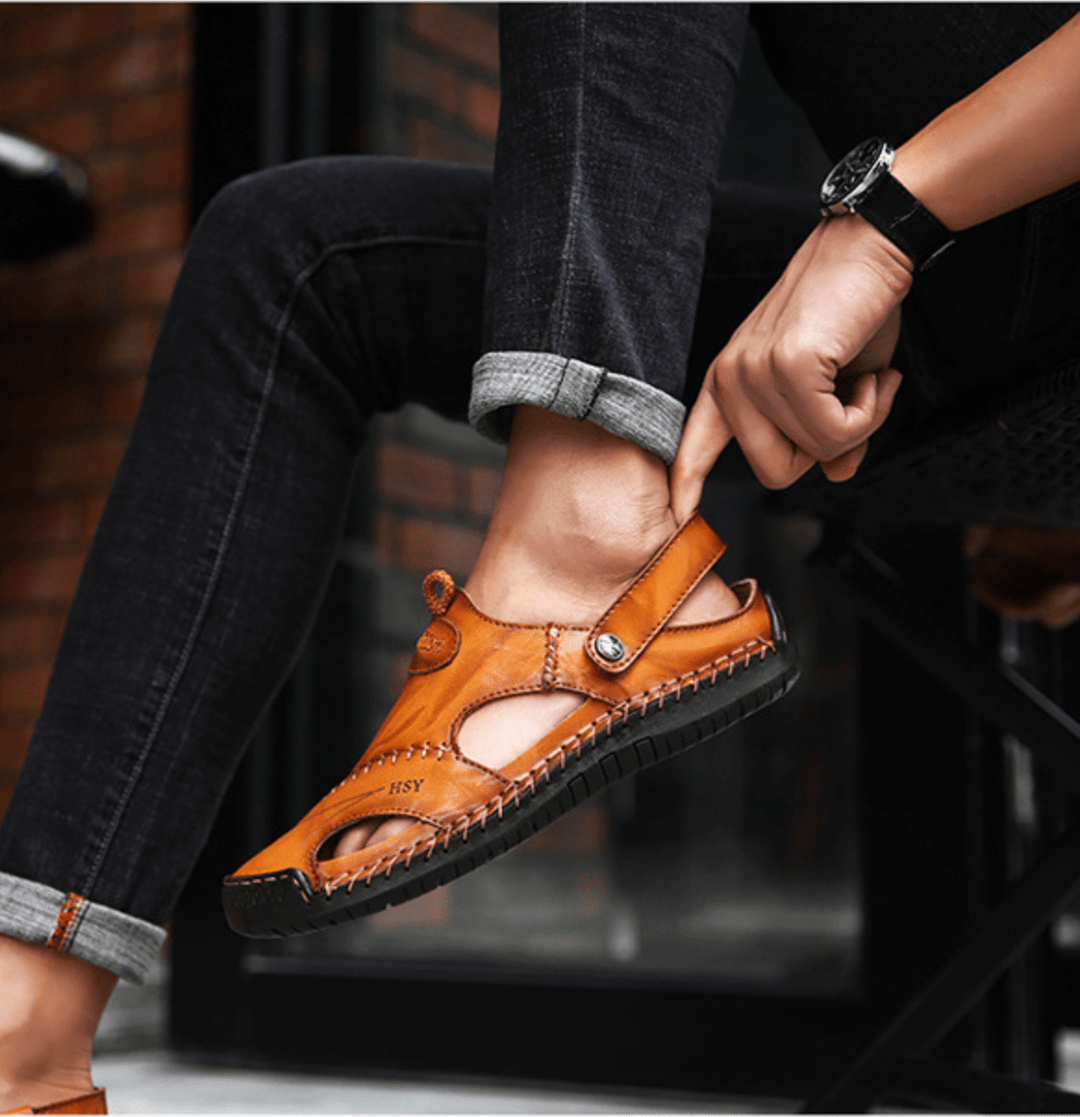 Heren Leren Sandalen met dubbele band, ademend en duurzaam, draagbaar als slipper of Romeinse sandaal, ideaal voor de zomer