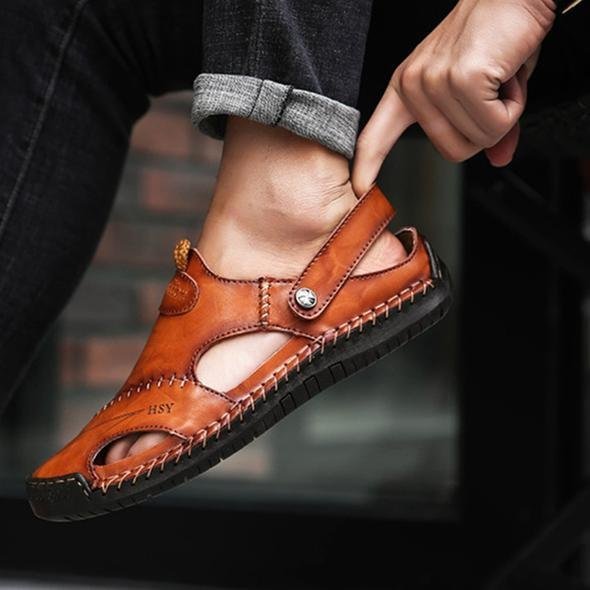Heren Leren Sandalen met dubbele band, ademend en duurzaam, draagbaar als slipper of Romeinse sandaal, ideaal voor de zomer