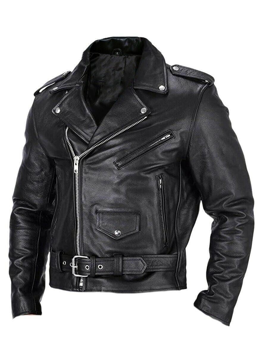 Heren leren jas slim fit, winddicht, met opstaande kraag en slank silhouet, ideaal voor motorrijders.