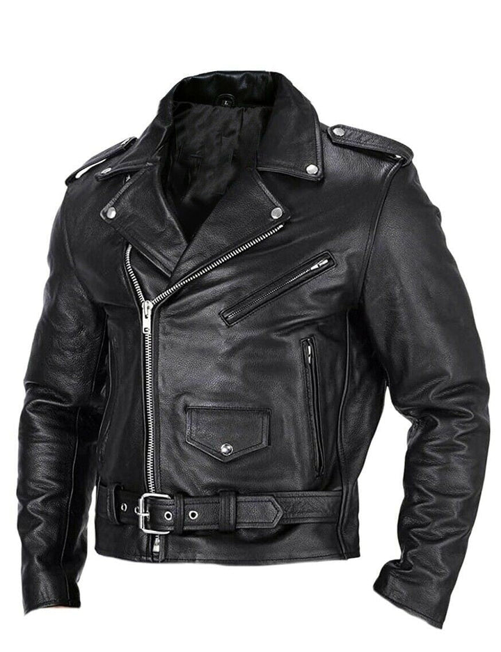 Heren leren jas slim fit, winddicht, met opstaande kraag en slank silhouet, ideaal voor motorrijders.