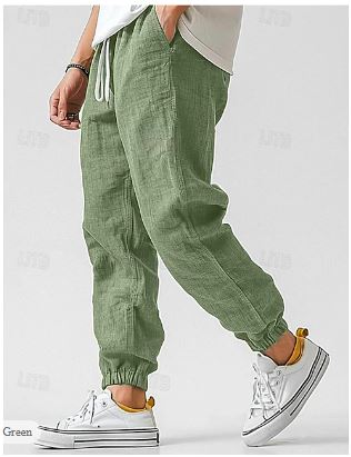Heren linnen cargo broek in kaki, elegante zomerbroek, comfortabele pasvorm met trekkoord en zakken, ideaal voor warme dagen