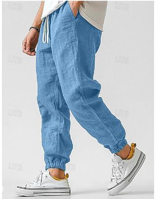 Heren linnen cargo broek in kaki, elegante zomerbroek, comfortabele pasvorm met trekkoord en zakken, ideaal voor warme dagen