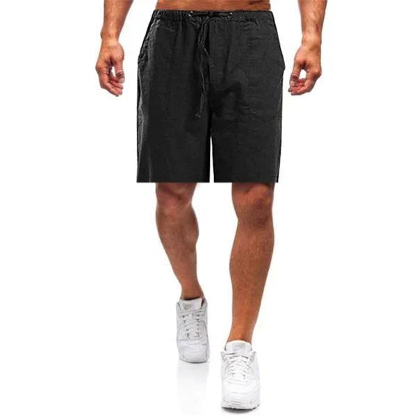 Ademende heren linnen shorts in diverse kleuren met elastische tailleband, ideaal voor de zomer.