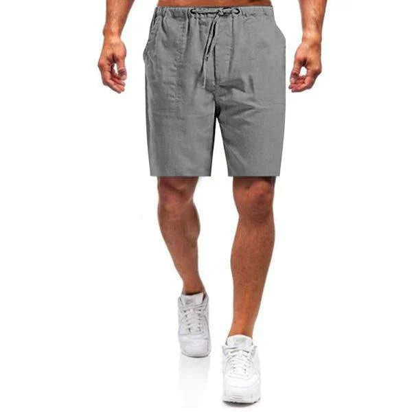 Ademende heren linnen shorts in diverse kleuren met elastische tailleband, ideaal voor de zomer.