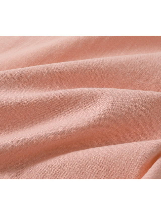 Roze linnen overhemd voor heren met korte kraag, luchtige stof en klassiek design, ideaal voor zomerse gelegenheden.