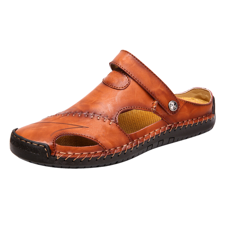 Heren orthopedische leren sandalen, comfortabel, bruin leer, antislip zool, ideaal voor zomerse vrijetijdsactiviteiten