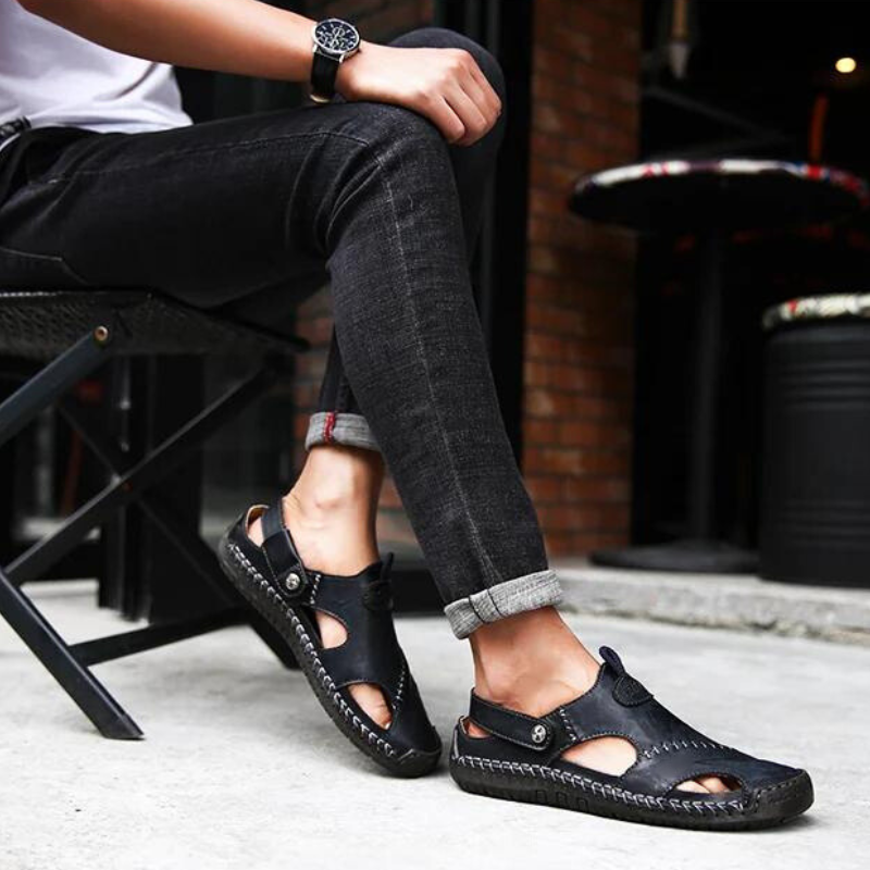 Heren orthopedische leren sandalen, comfortabel, bruin leer, antislip zool, ideaal voor zomerse vrijetijdsactiviteiten