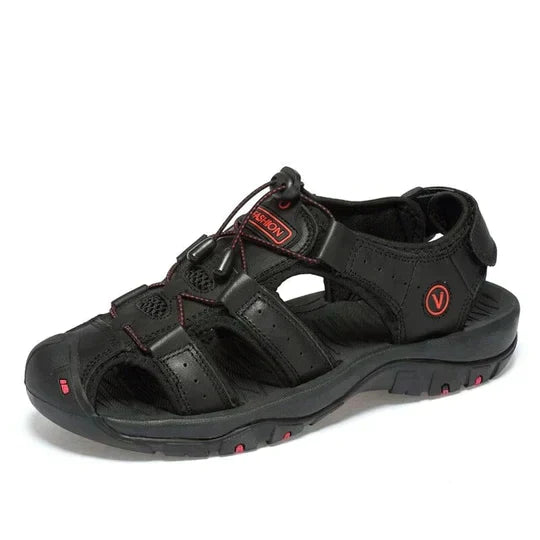 Heren orthopedische sandalen, bruin, open neus, verstelbare bandjes, voetboogondersteuning, schokabsorberende zolen.