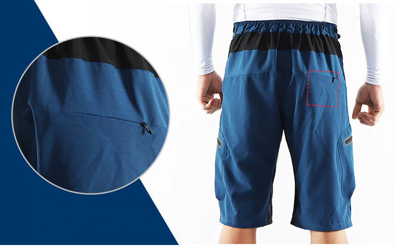 Heren outdoor fietsbroek, ademend, elastische tailleband, ritszakken, ideaal voor fietsen en buitenavonturen.