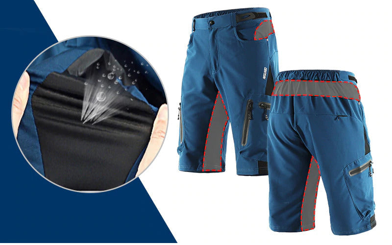 Heren outdoor fietsbroek, ademend, elastische tailleband, ritszakken, ideaal voor fietsen en buitenavonturen.