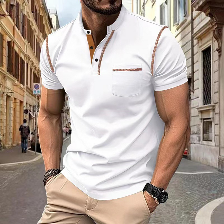 Heren poloshirt in elegant design, tijdloze snit, blauw, korte mouwen, perfect voor vrije tijd en speciale gelegenheden