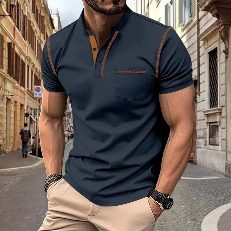 Heren poloshirt in elegant design, tijdloze snit, blauw, korte mouwen, perfect voor vrije tijd en speciale gelegenheden