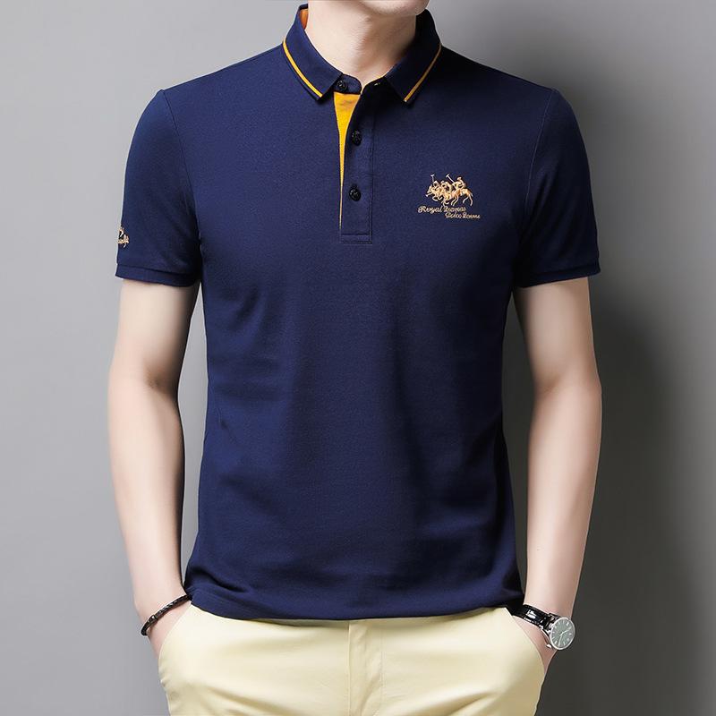Heren poloshirt met korte mouwen en knopen, veelzijdig en elegant, in blauw, ideaal voor vrije tijd en semi-formele gelegenheden.
