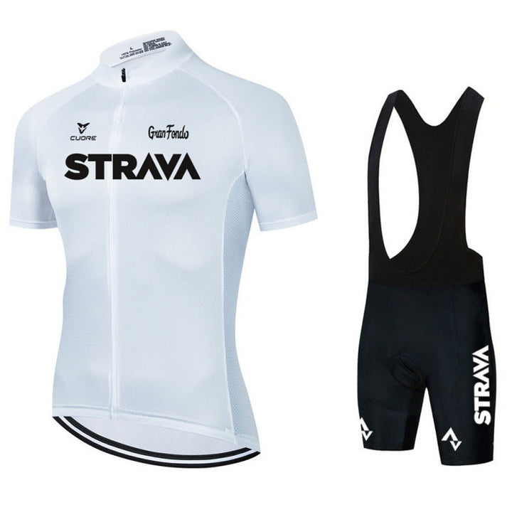 Heren fietskleding set, Kobe fietsjersey en bib-shorts, zwart-wit, aerodynamisch en ademend, ontworpen voor prestaties en comfort.