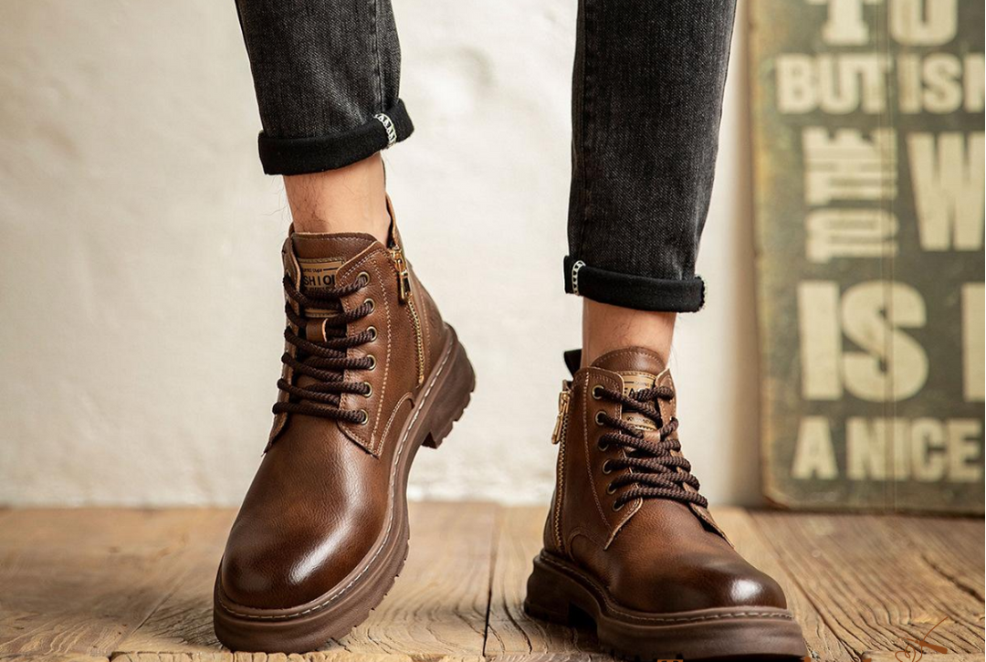 Heren veterschoenen van echt leer met rits, tijdloos design, robuuste structuur, elegant donkerbruin