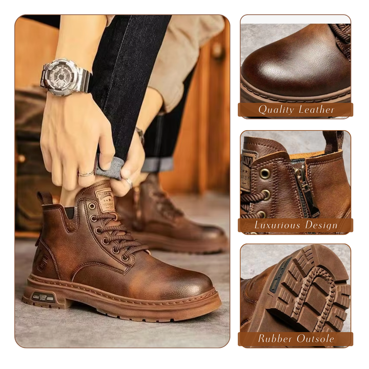 Heren veterschoenen van echt leer met rits, tijdloos design, robuuste structuur, elegant donkerbruin