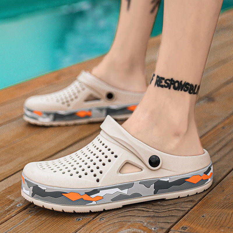 Heren slip-on klompen met camouflageprint, ademend, slipvast, ideaal voor buitenactiviteiten en watersport.