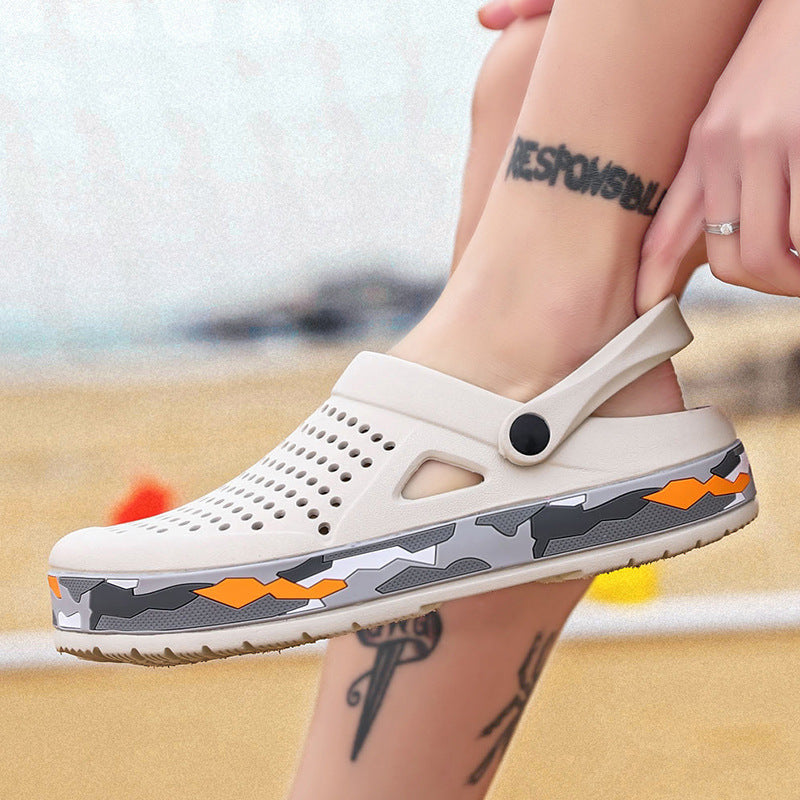 Heren slip-on klompen met camouflageprint, ademend, slipvast, ideaal voor buitenactiviteiten en watersport.
