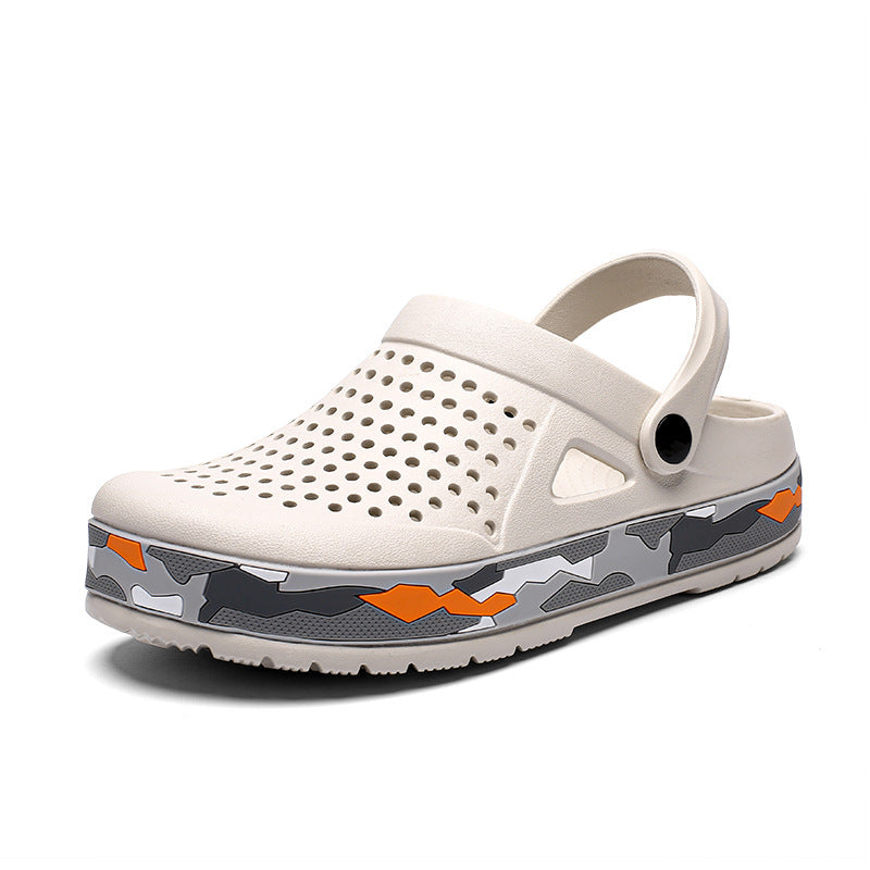 Heren slip-on klompen met camouflageprint, ademend, slipvast, ideaal voor buitenactiviteiten en watersport.