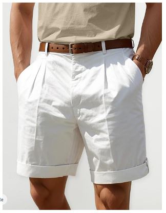 Heren zomer linnen shorts, ademend, geplooid ontwerp, verkrijgbaar in beige, groen, marineblauw, zwart en wit.