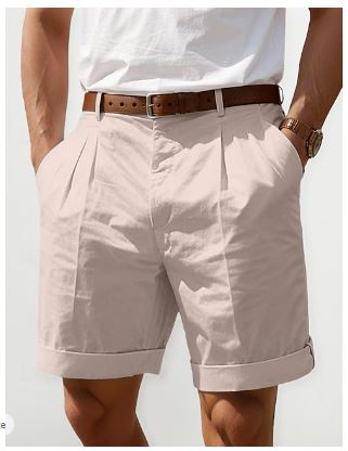 Heren zomer linnen shorts, ademend, geplooid ontwerp, verkrijgbaar in beige, groen, marineblauw, zwart en wit.