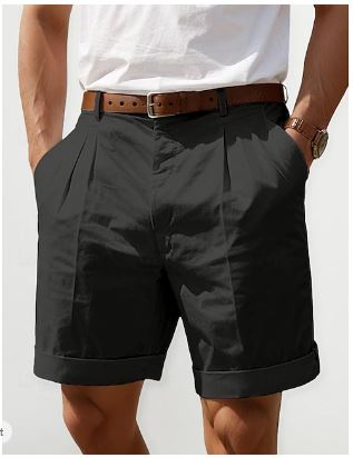 Heren zomer linnen shorts, ademend, geplooid ontwerp, verkrijgbaar in beige, groen, marineblauw, zwart en wit.